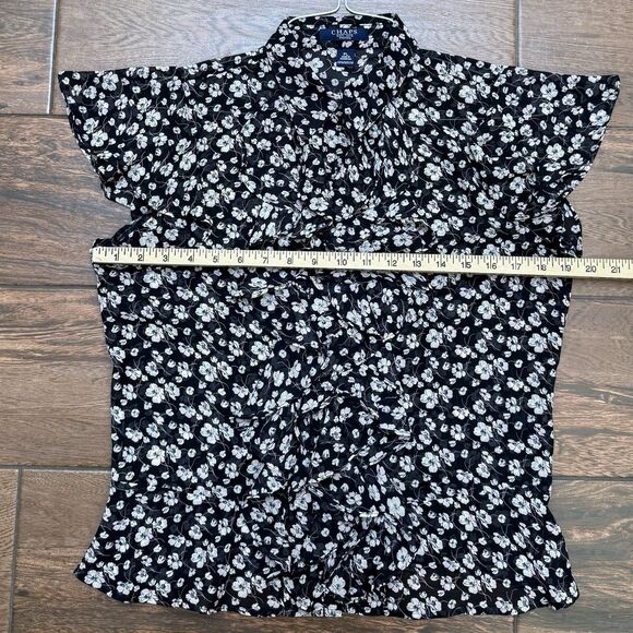 CHAPS Women’s Ruffle Blue Pink White Flower Blouse Top Flowy PETITE LARGE PL - Picture 5 of 6